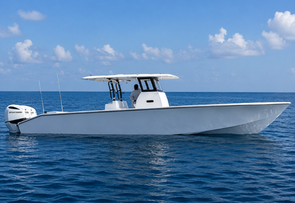 Fishing center console boat planing on the Gulf